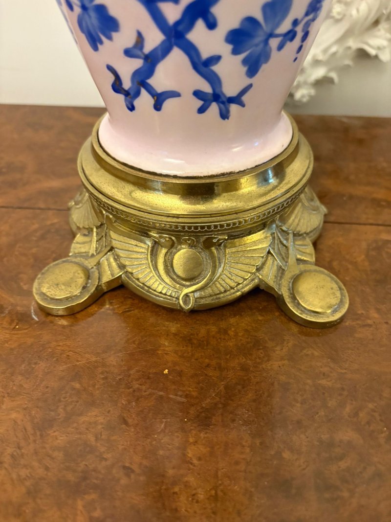 Unusual Outstanding Quality Large Antique Victorian Porcelain Oil Lamp - Image 11